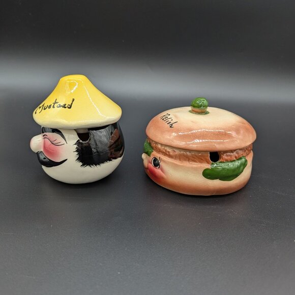 Vintage Two DeForest Condiment Jars Relish And Mustard Small Chip Crazing - Picture 3 of 13
